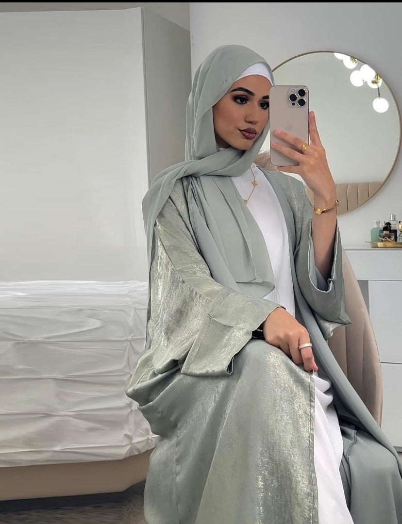 Satin kaftan abaya - green