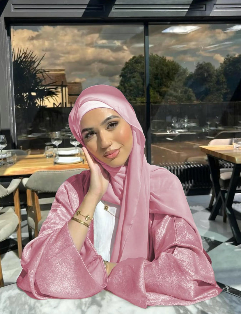 Satin kaftan abaya - pink