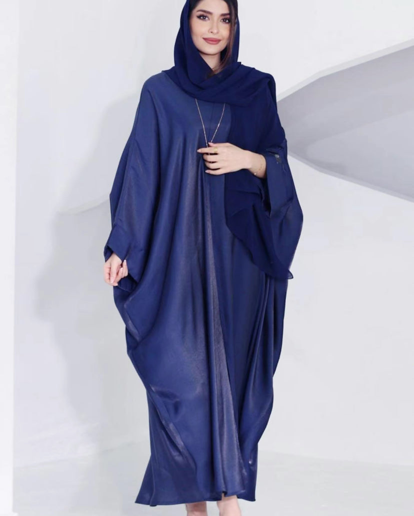 Satin kaftan abaya - Navy blue
