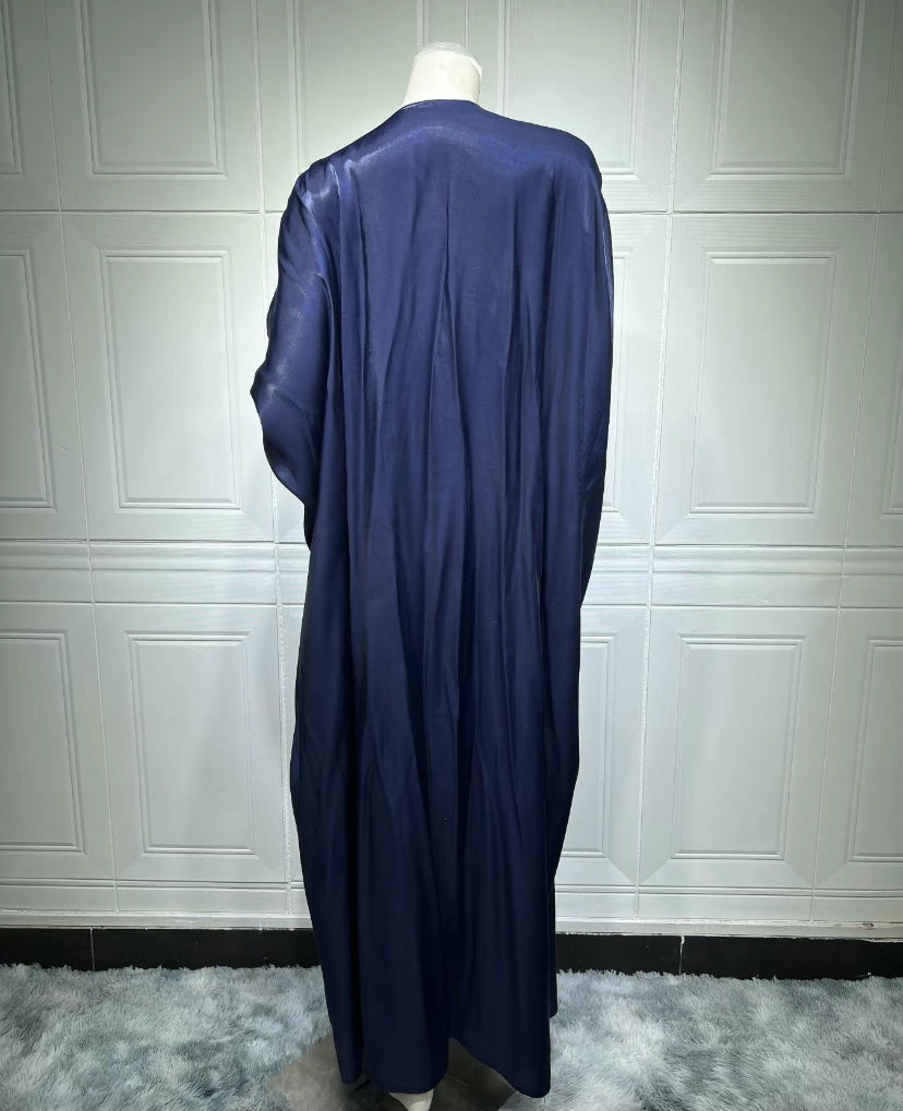 Satin kaftan abaya - Navy blue