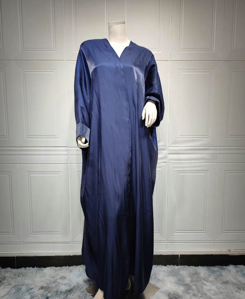 Satin kaftan abaya - Navy blue