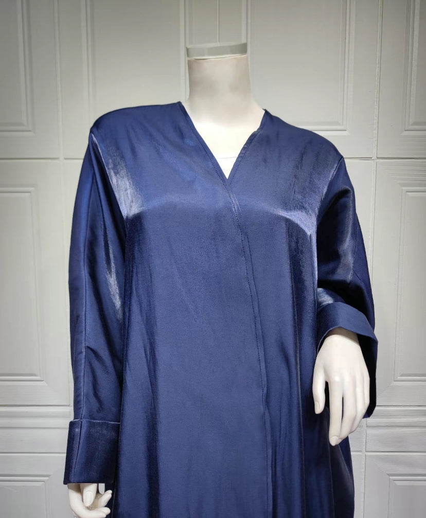 Satin kaftan abaya - Navy blue