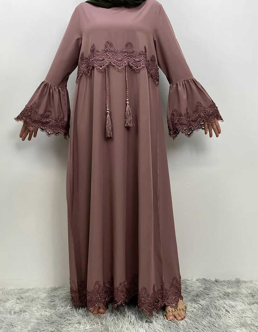 Essential abaya - Lyla Abaya - lace abaya with tie -4 color