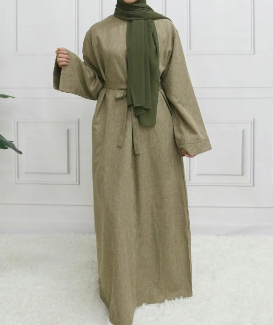 Classic Linen abaya with belt - 6 color