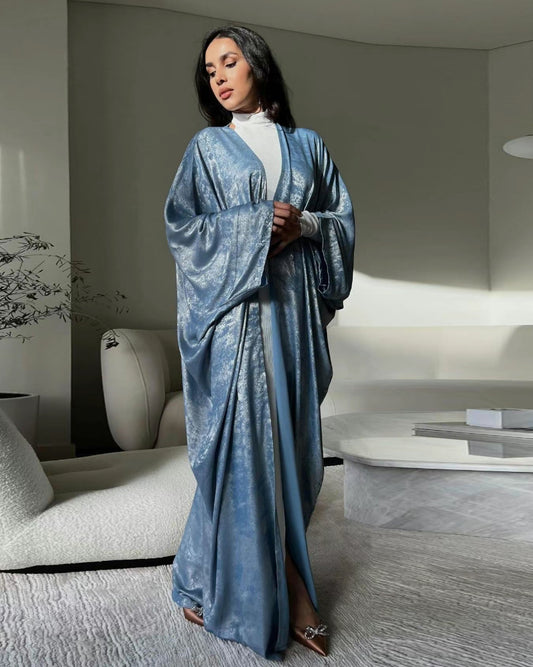 Satin kaftan abaya -  blue