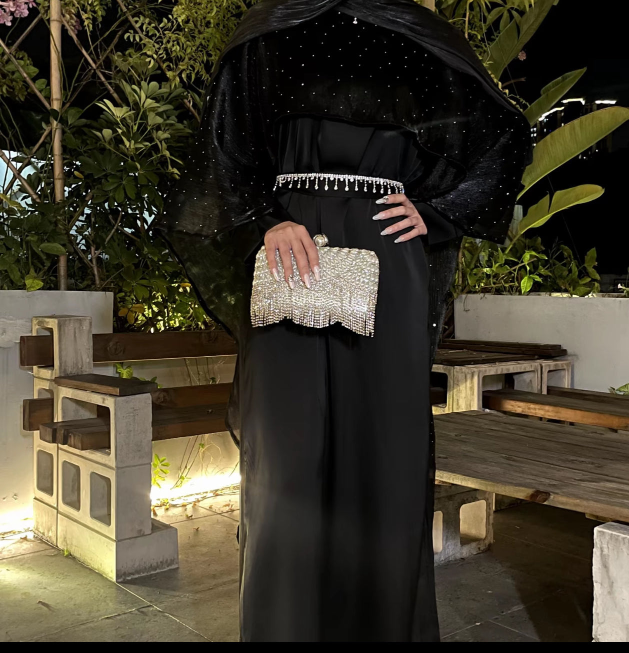 Eid abaya - cape abaya - embellished abaya with hijab - black party wear abaya - modest dress