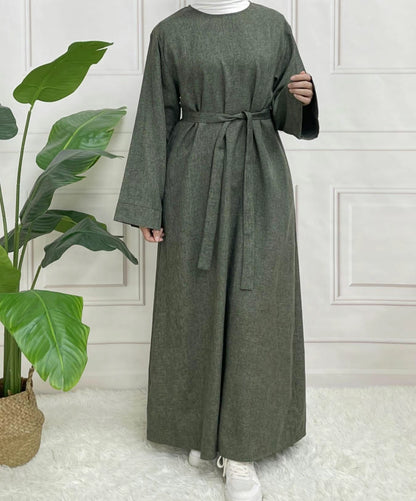 Classic Linen abaya with belt - 6 color