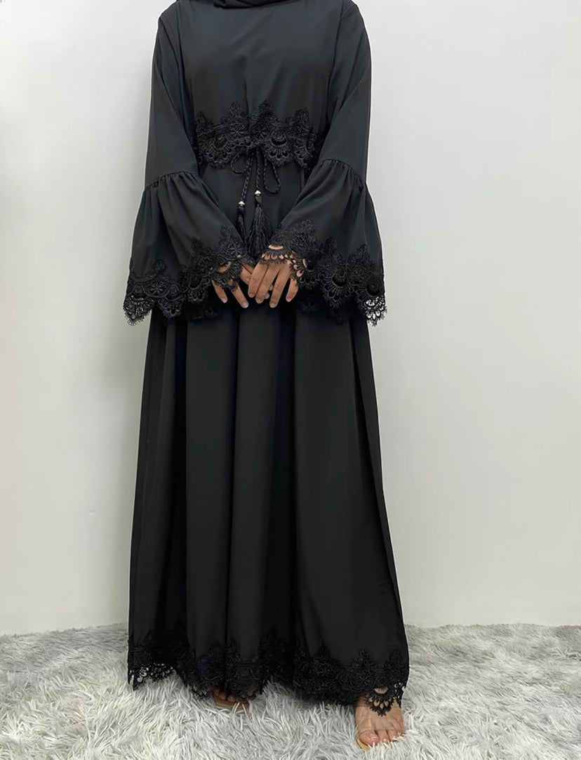 Essential abaya - Lyla Abaya - lace abaya with tie -4 color