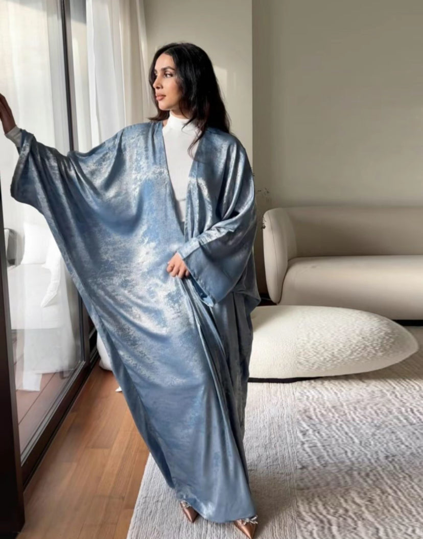 Satin kaftan abaya -  blue