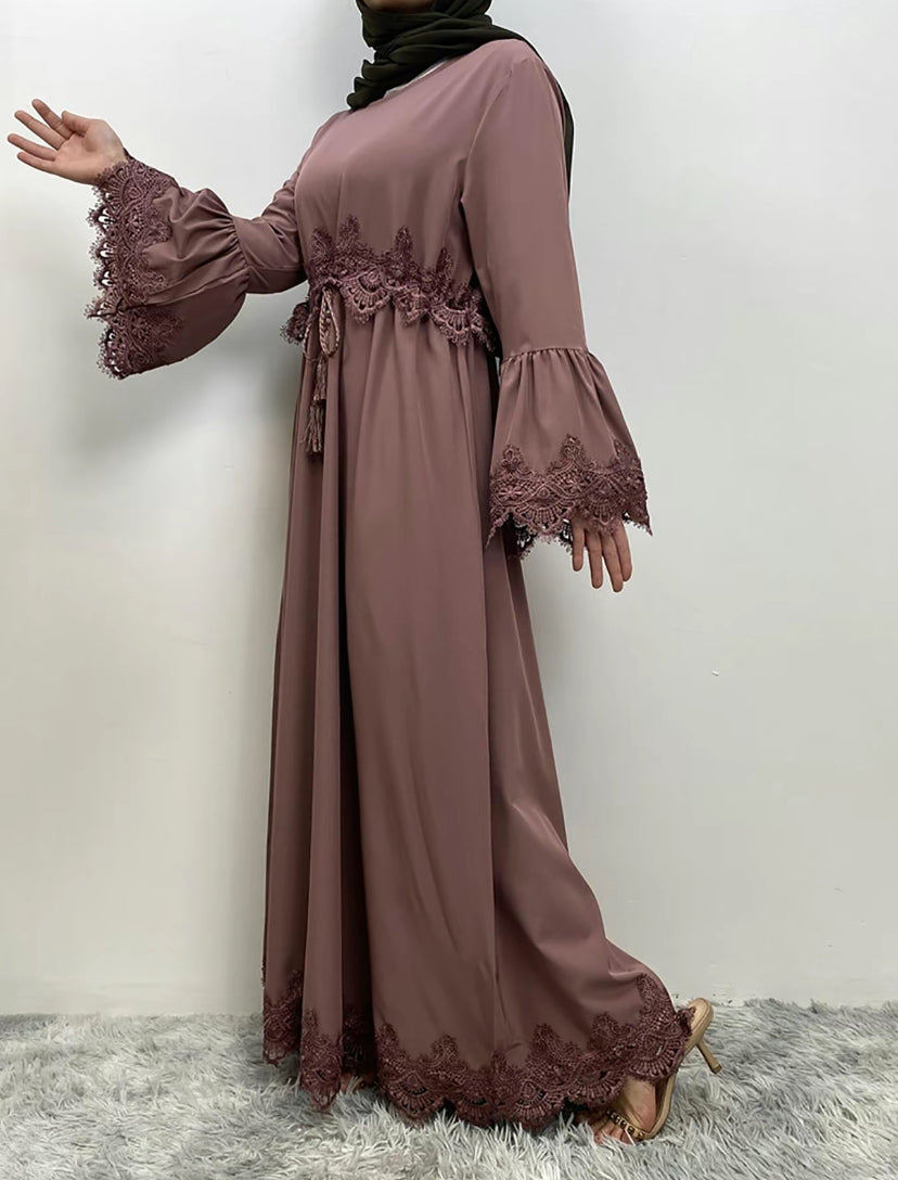 Essential abaya - Lyla Abaya - lace abaya with tie -4 color