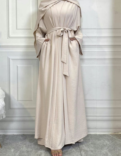 Casual abaya with shrug and belt - 3 piece set - Nora abaya