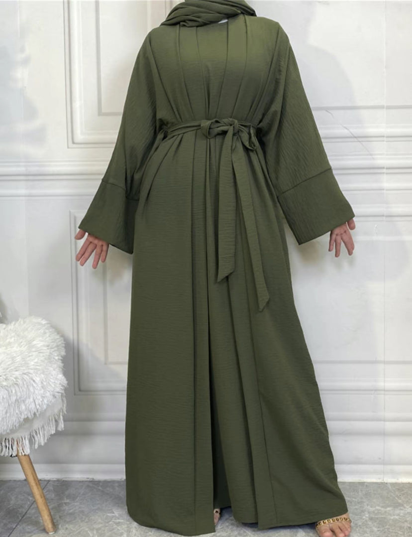 Casual abaya with shrug and belt - 3 piece set - Nora abaya