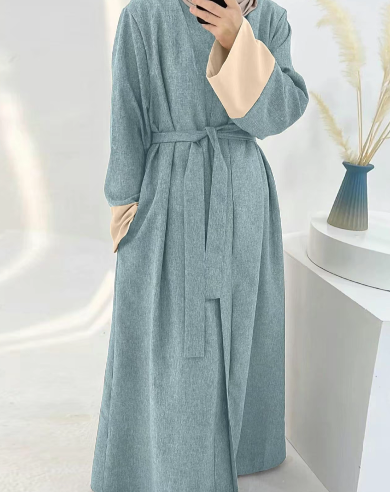 Pastel green Abaya with belt and pocket