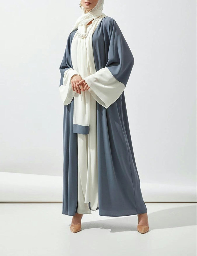 White and grey basic Abaya