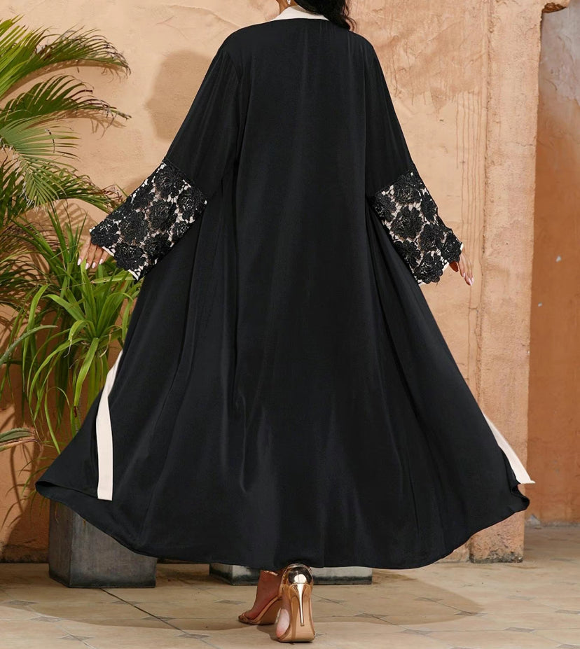 Lace abaya - floral lace open aaya Falak abaya