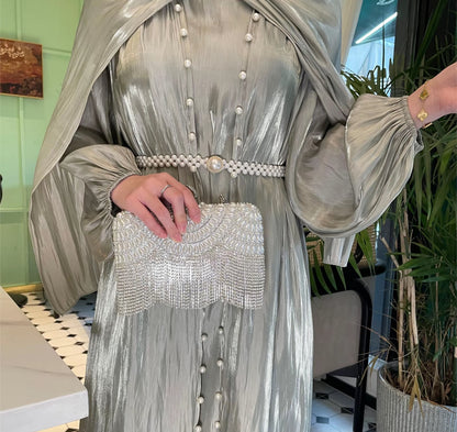 Pearl abaya eid modest wear dress with hijab best for party wear long dress