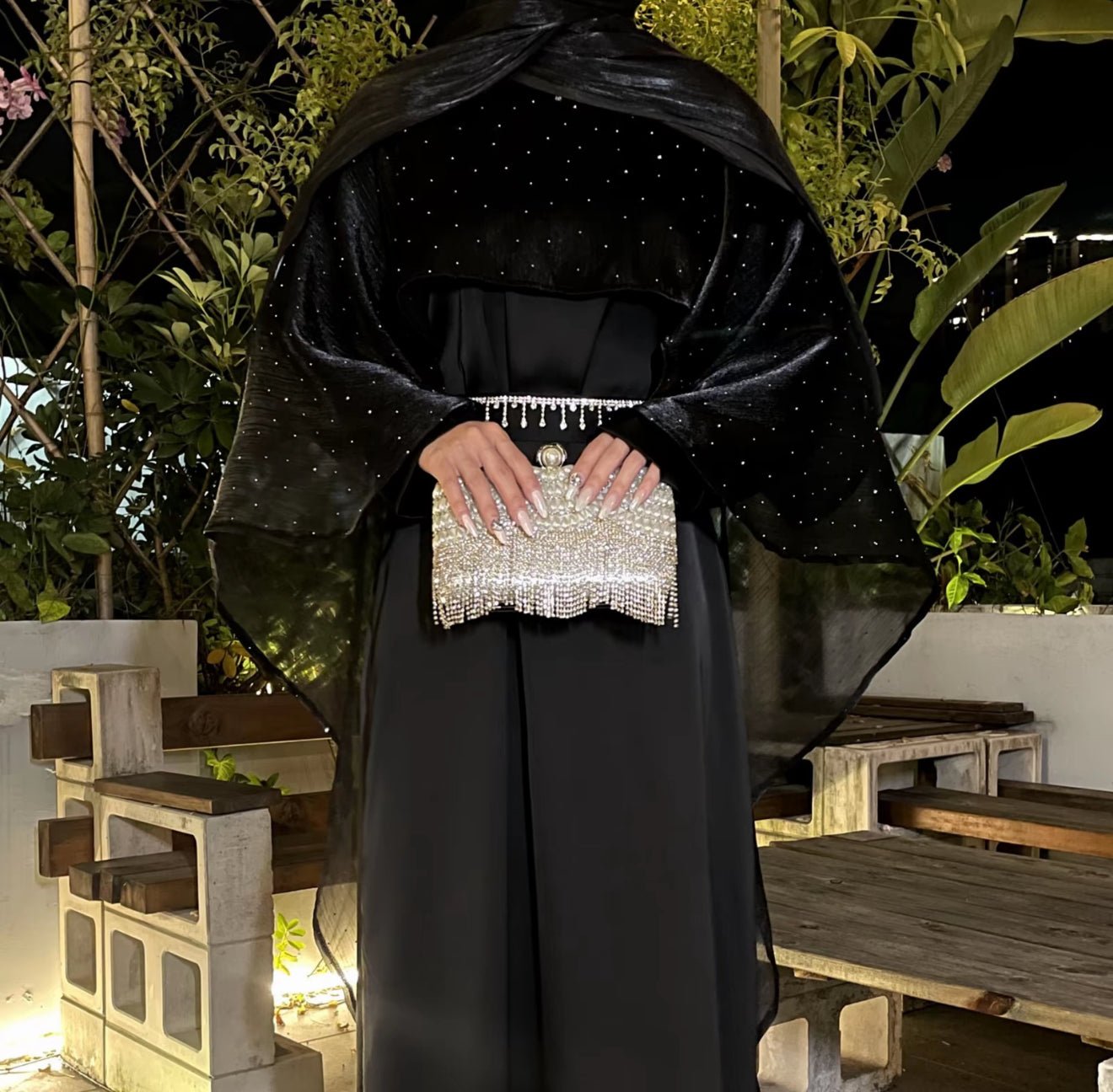 Eid abaya - cape abaya - embellished abaya with hijab - black party wear abaya - modest dress
