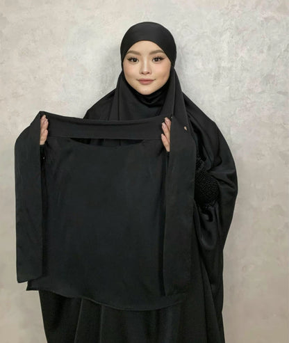 Khimar and skirt , niqab set - 3 piece - black