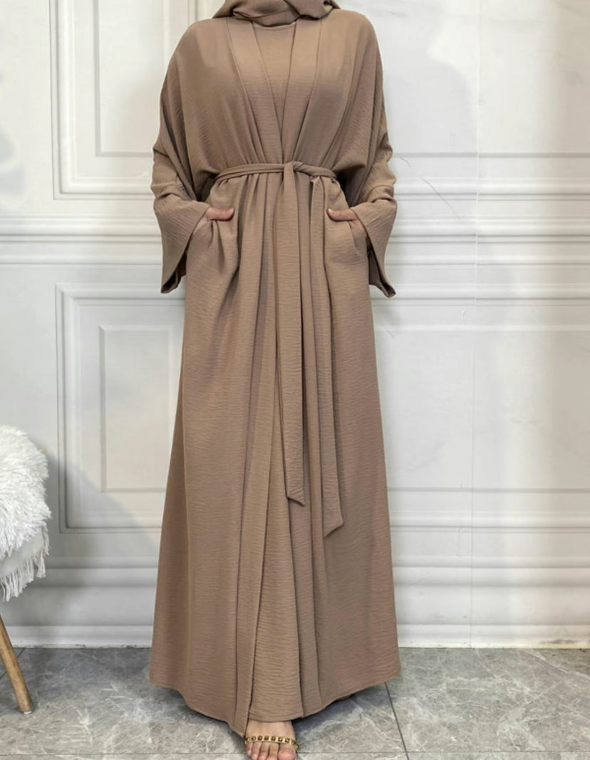 Casual abaya with shrug and belt - 3 piece set - Nora abaya