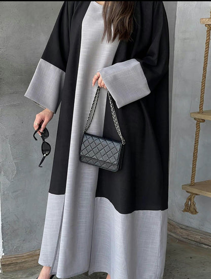 Colour block abaya with inner dress