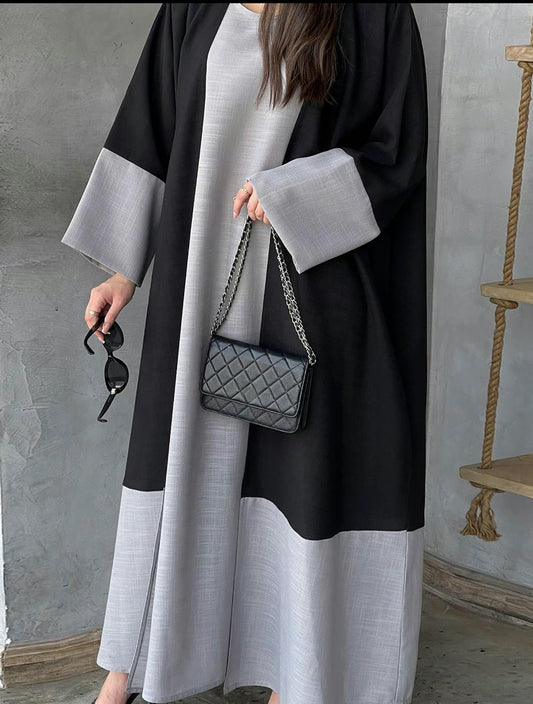 Colour block abaya with inner dress