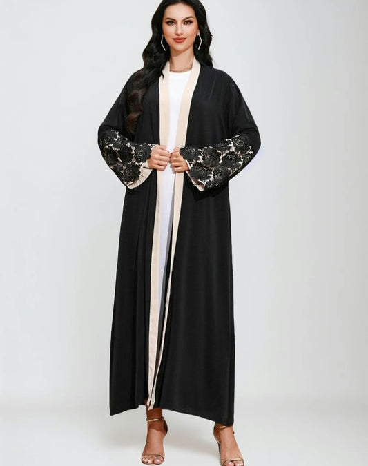 Lace abaya - floral lace open aaya Falak abaya