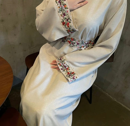 Beautiful Linen Floral Abaya - Modest Wear