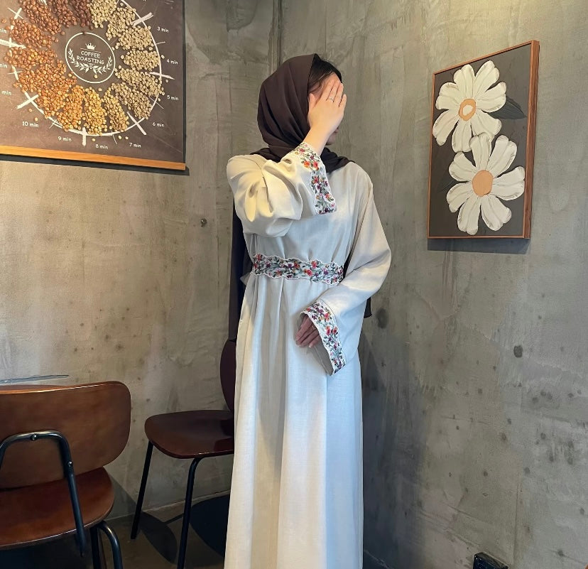 Beautiful Linen Floral Abaya - Modest Wear