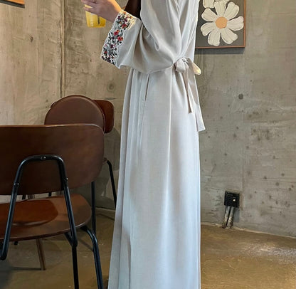 Beautiful Linen Floral Abaya - Modest Wear