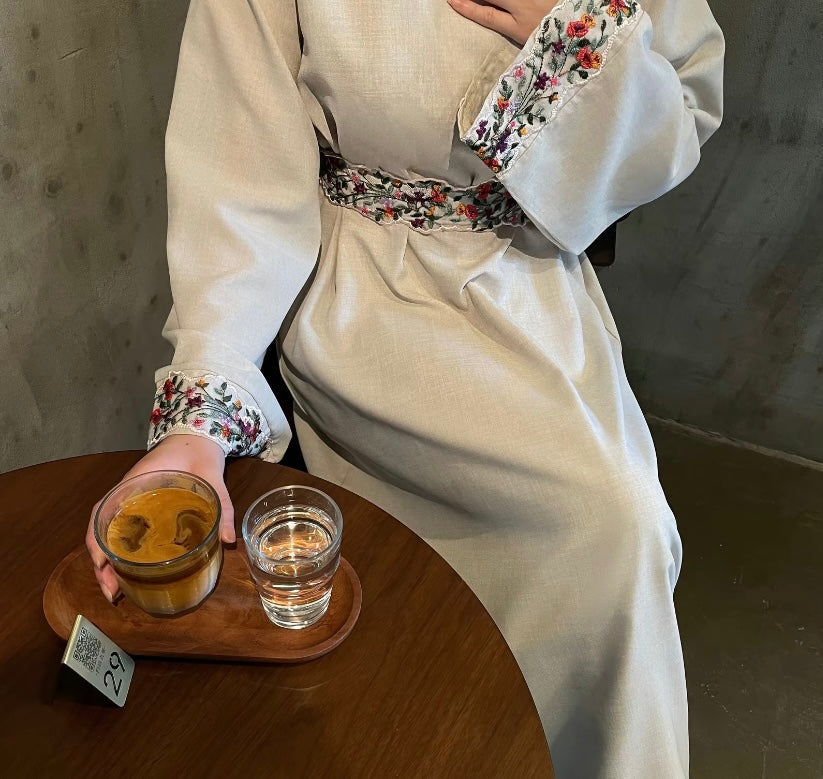 Beautiful Linen Floral Abaya - Modest Wear