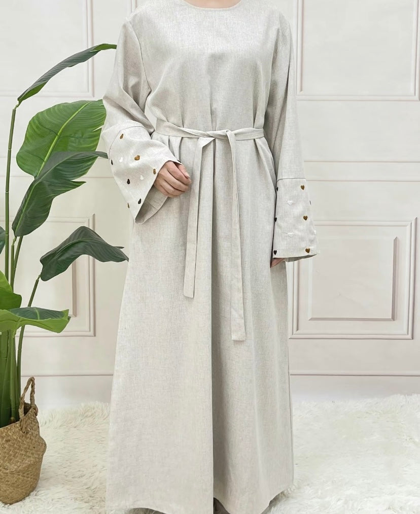 LINEN HEART ABAYA WITH BELT