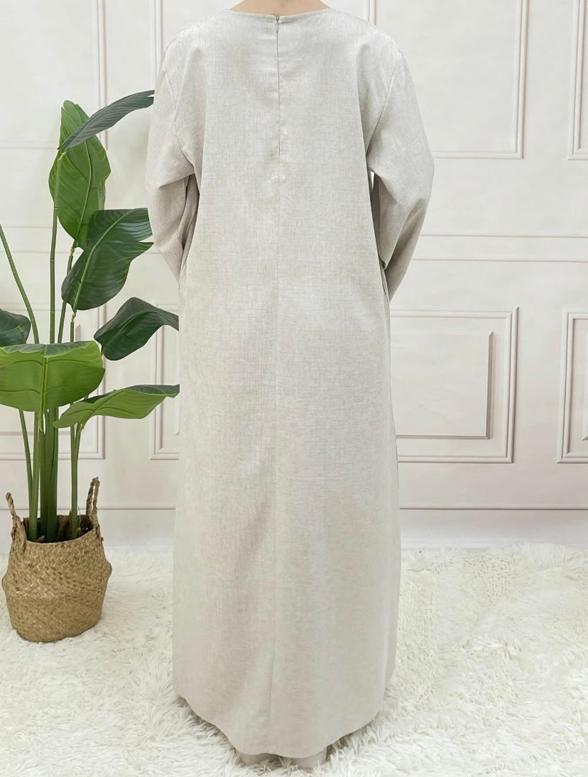 LINEN HEART ABAYA WITH BELT