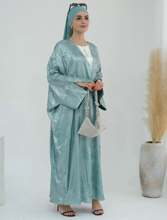 Velvet satin abaya kaftan - pastel green