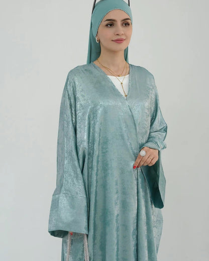 Velvet satin abaya kaftan - pastel green