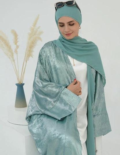 Velvet satin abaya kaftan - pastel green