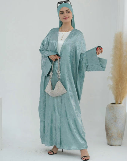 Velvet satin abaya kaftan - pastel green