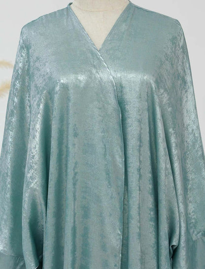 Velvet satin abaya kaftan - pastel green