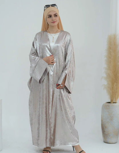 Velvet satin abaya kaftan -  Champagne